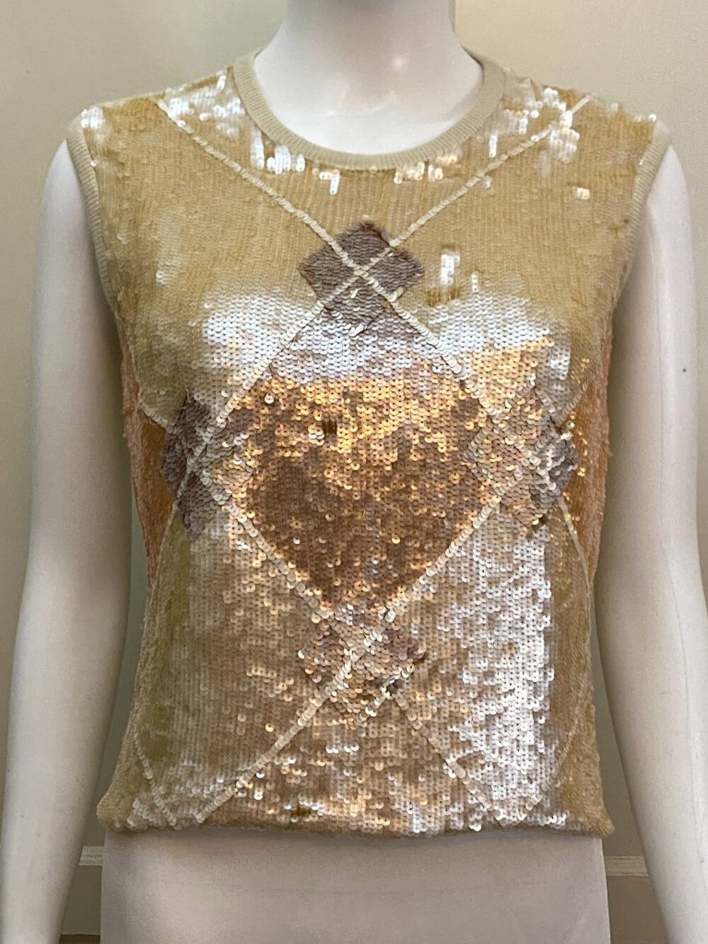 LES COPAINS Vintage Italian Angora Silk Sequin Argyle Knit Sweater Vest Sz 42 M